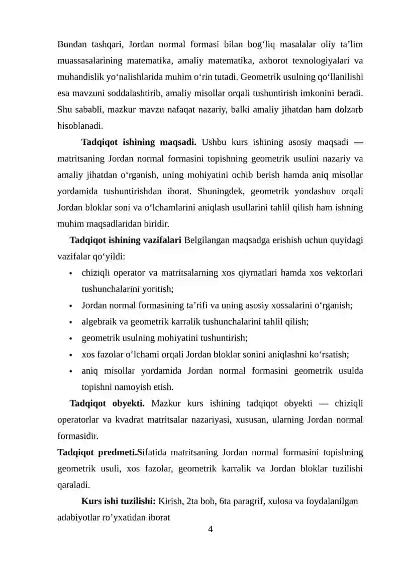 Matritsaning Jordan normal formasini topishning geometrik usuli 4