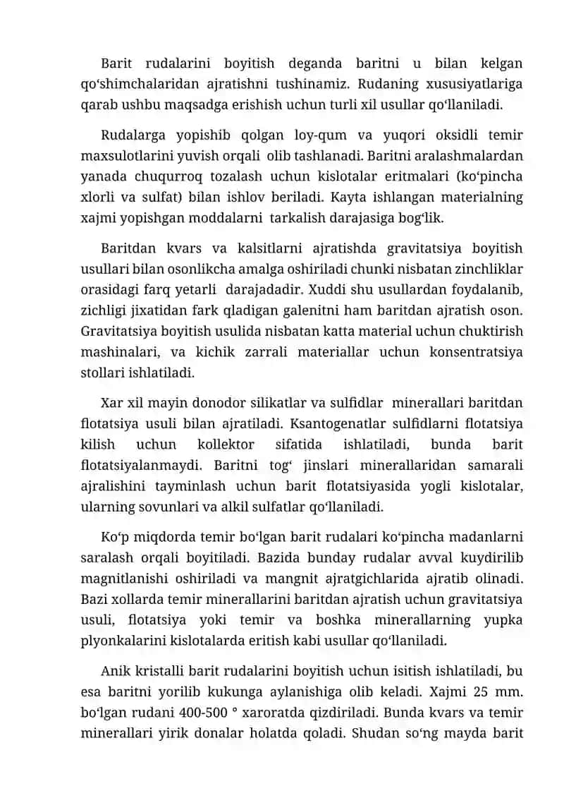 Baritli rudalarni boyitish texnologiyasi mustaqil ish 4