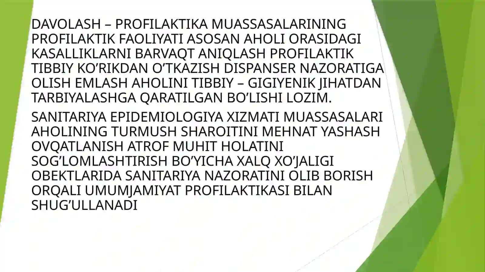AHOLIGA SANITARIYA VA EPIDEMIYAGA QARSHI XIZMAT KO’RSATISHNI TASHKIL ETISH ASOSLARI 4