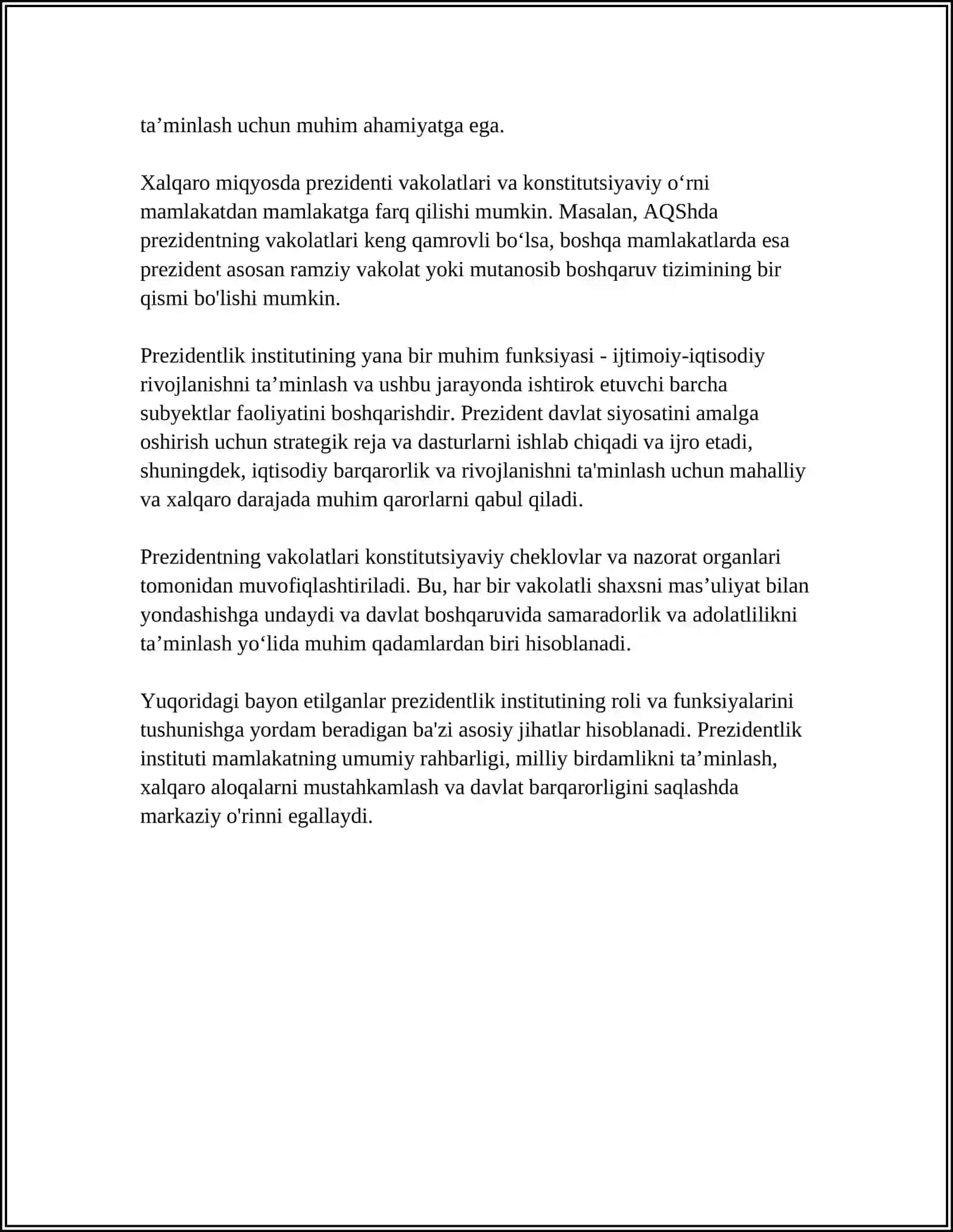 MUSTAQIL ISH Mavzu: PREZIDENT VAZIRLAR MAHKAMASI PARLAMENT OMBUDSMAN DEMOKIRATIYA 4