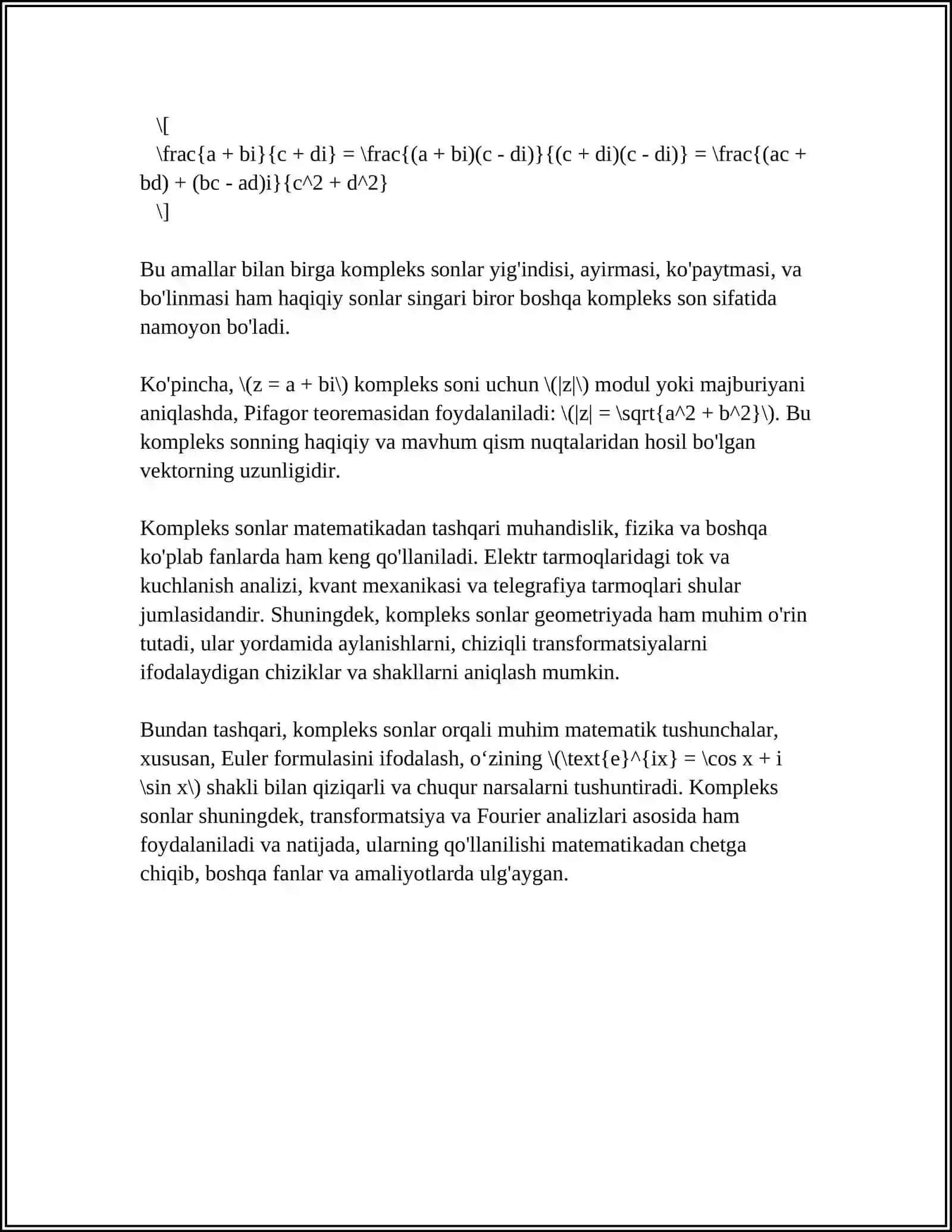 KOMPLEKS SONLAR HAQIDA TUSHUNCHA 4