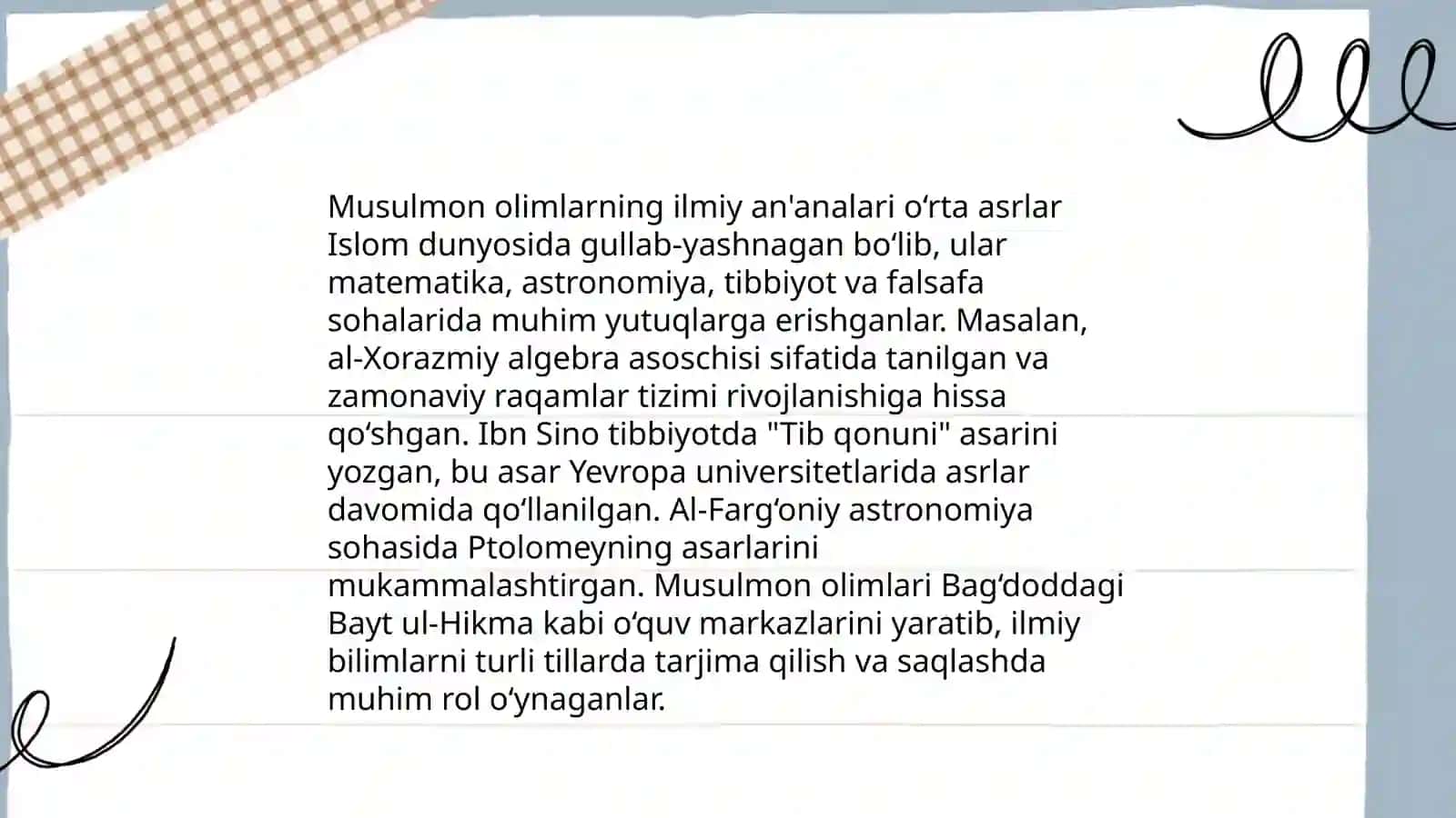 Shayx Muxammad Sodiq Muhammad Yusufning "Olam va odam, din va ilm " asarida musulmon allomalarning jaxon ilm fan rivojiga qoʻshgan hissasi 4