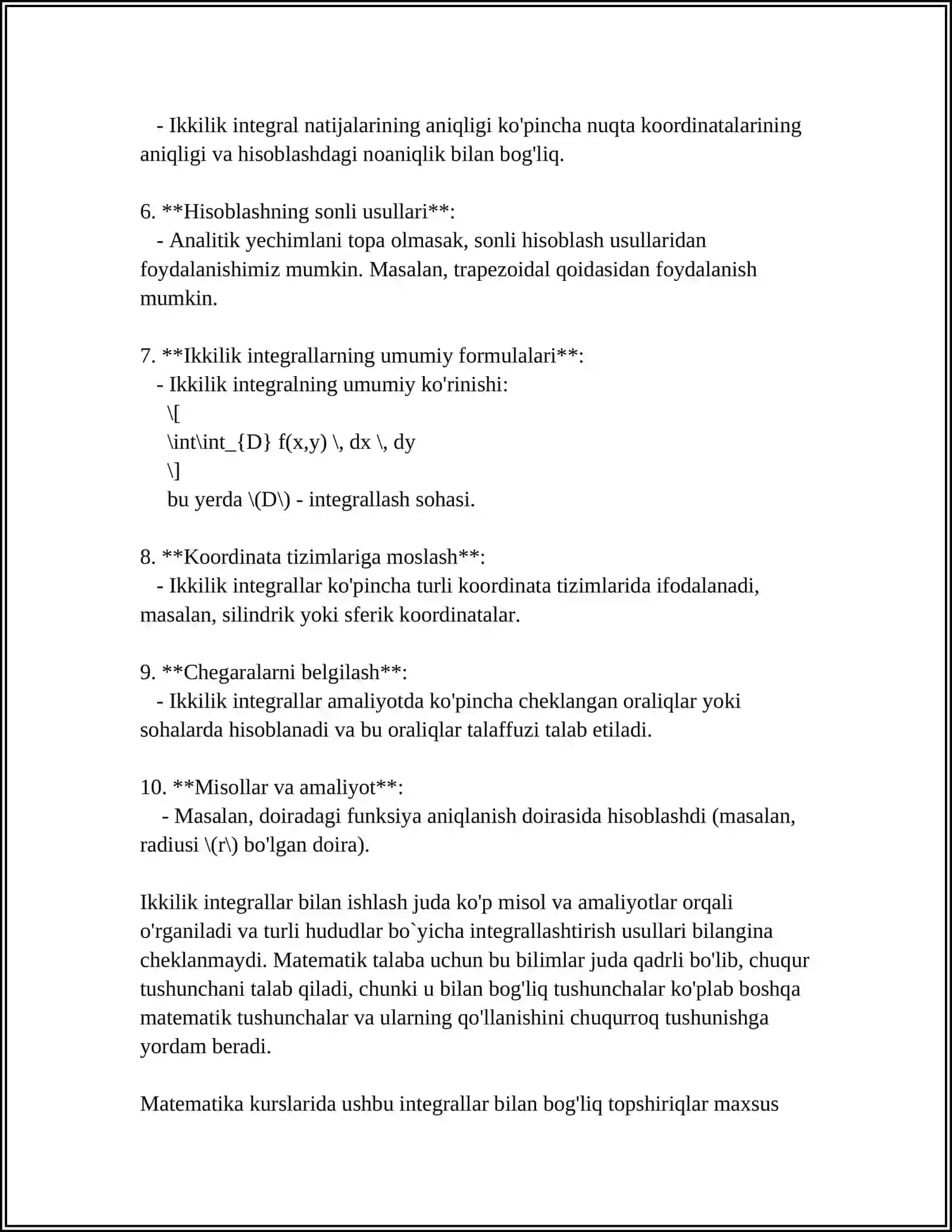 IKKI KARRALI INTEGRALLAR VA ULARNI HISOBLASH 4