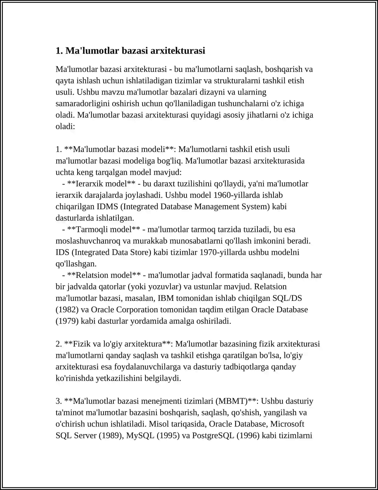 MAʼLUMOTLAR BAZASI VA UNI BOSHQARISH TIZIMLARI 4