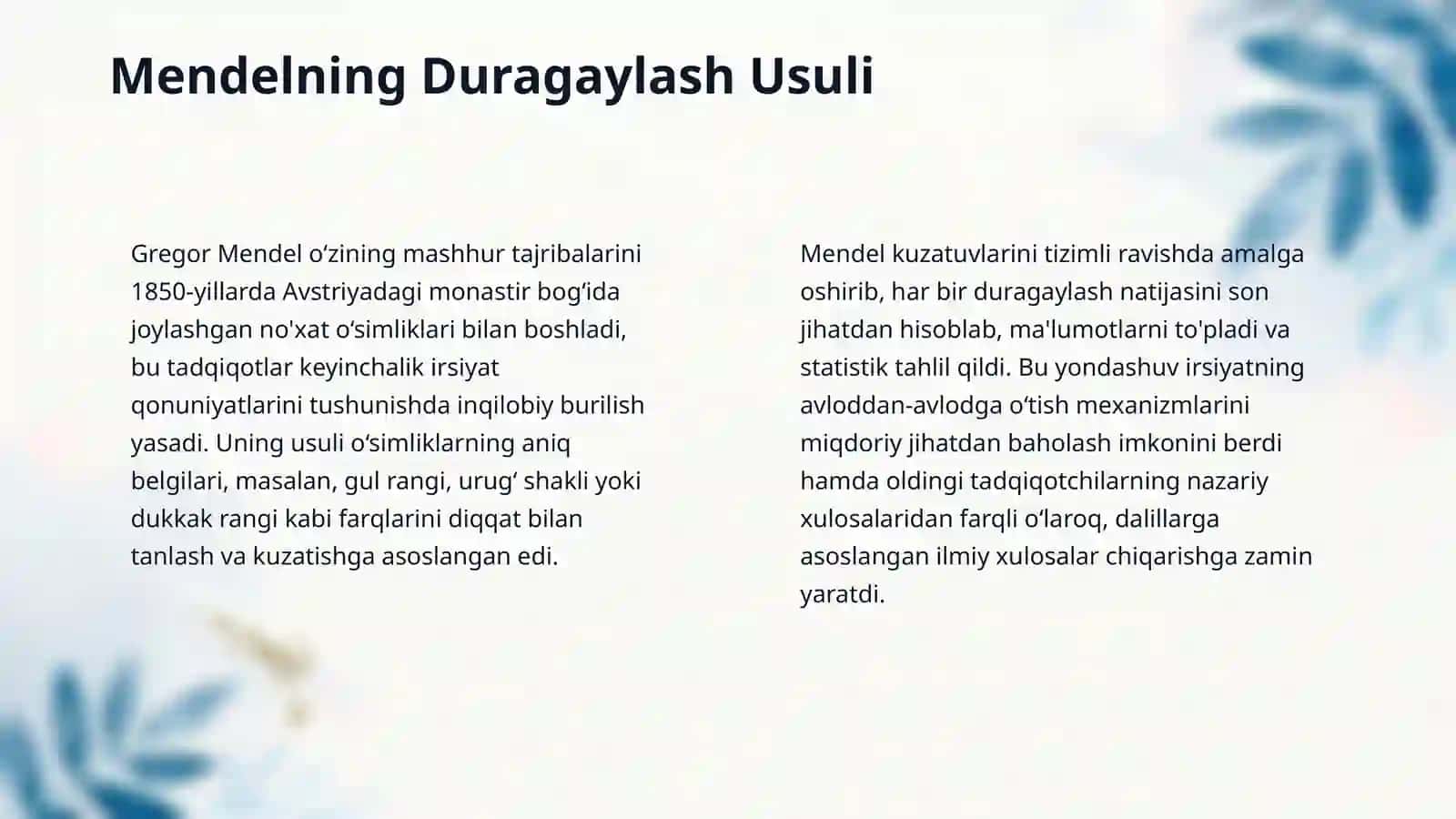 Duragaylash usuli genetika asosi sifatida G Mendel asosiy qonuniyati 4