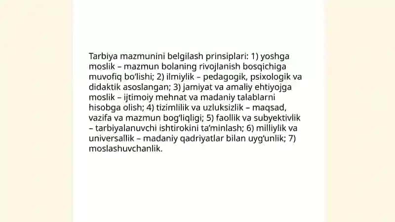 Tarbiya jarayonining mohiyati mazmuni tarbiya tamoyillari va metodlari 4