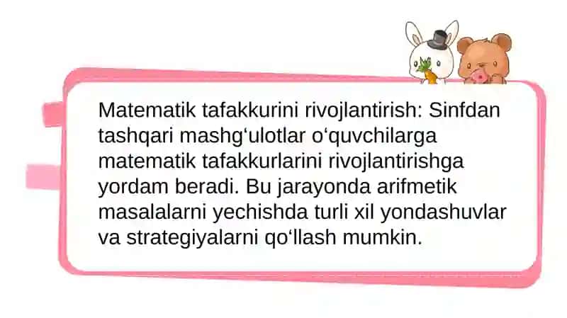 Sinfdan tashqari mashg‘ulotlarda arifmetik masalalarni yechishga o‘rgatish metodikasi 4