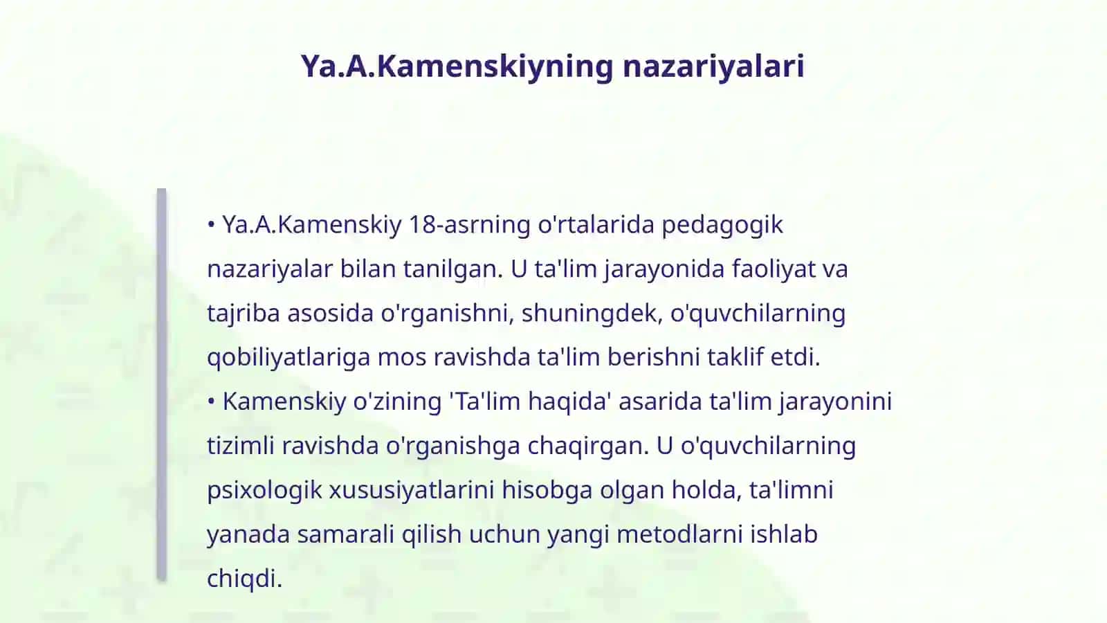 Gʻarb uygʻonish davrida pedagogika fani taraqqiyoti.(Ya.A.Kamenskiy) 4