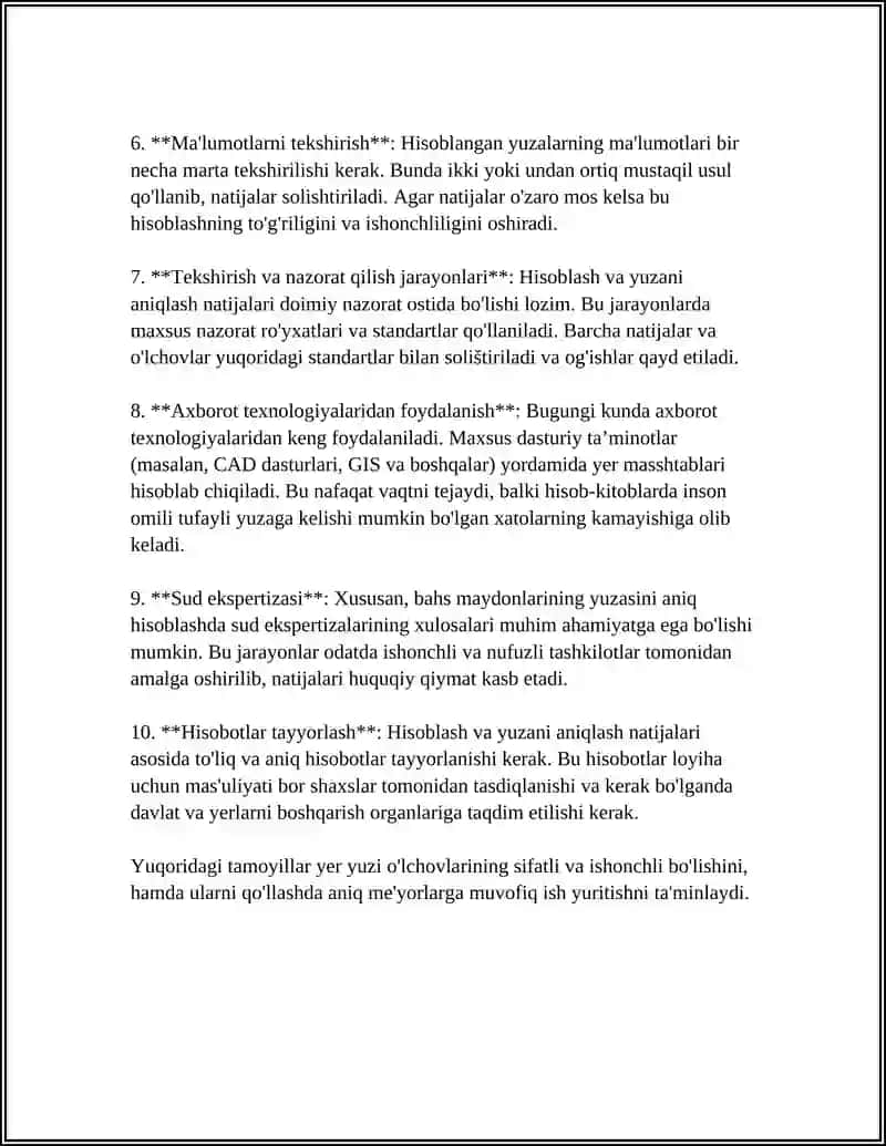 YUZANI ANIQLASHDA HISOBLASH NAZORATI 4