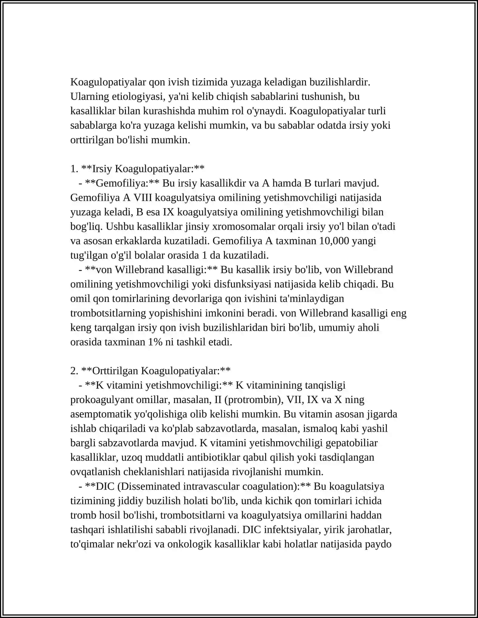 KOAGULOPATIYALAR KLINIK DIAGNOSTIKASI. GEMOFILIYA KLINIK LOBARATOR DIAGNOSTIKASI 4
