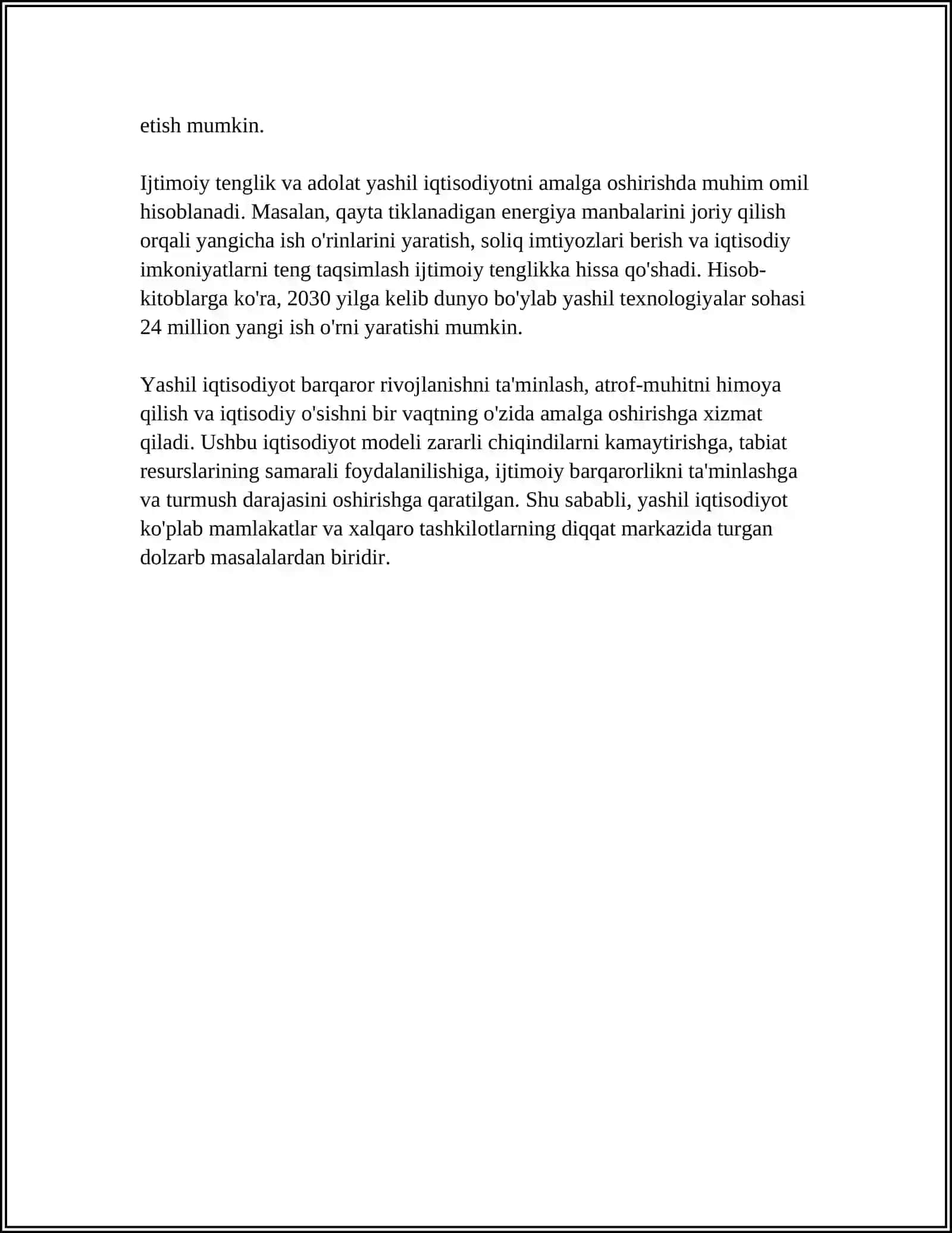 “YASHIL IQTISODIYOT”NI TAVSIFLOVCHI KO‘RSATKICHLAR TIZIMINI ANIQLASH BO‘YICHA YONDASHUVLAR 4