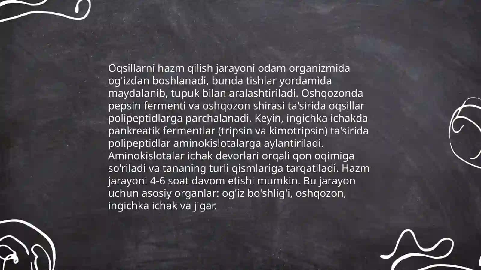 Oqsillar hazmlanishi va soʻrilishi.Aminokislotalar almashinuvining umumiy yoʻllari 4