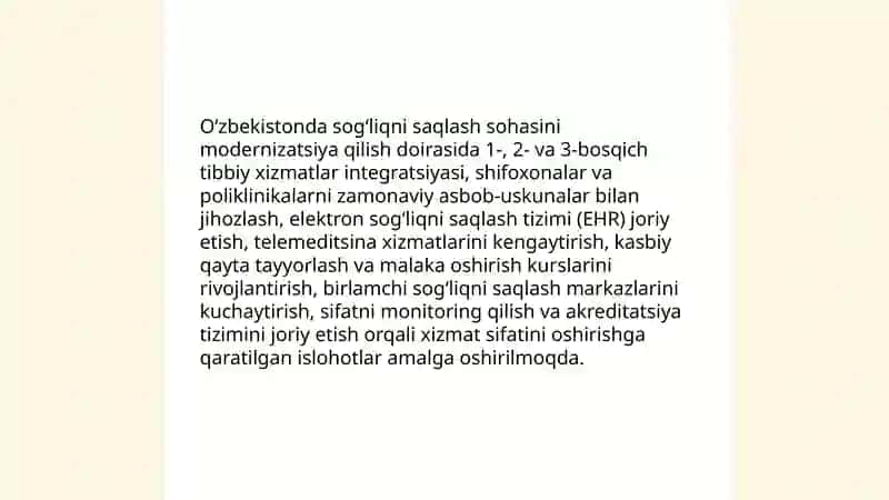 Oʻzbekistonda ijtimoiy sohada amalga oshirilayotgan oʻzgarishlarning mazmun va mohiyati 4