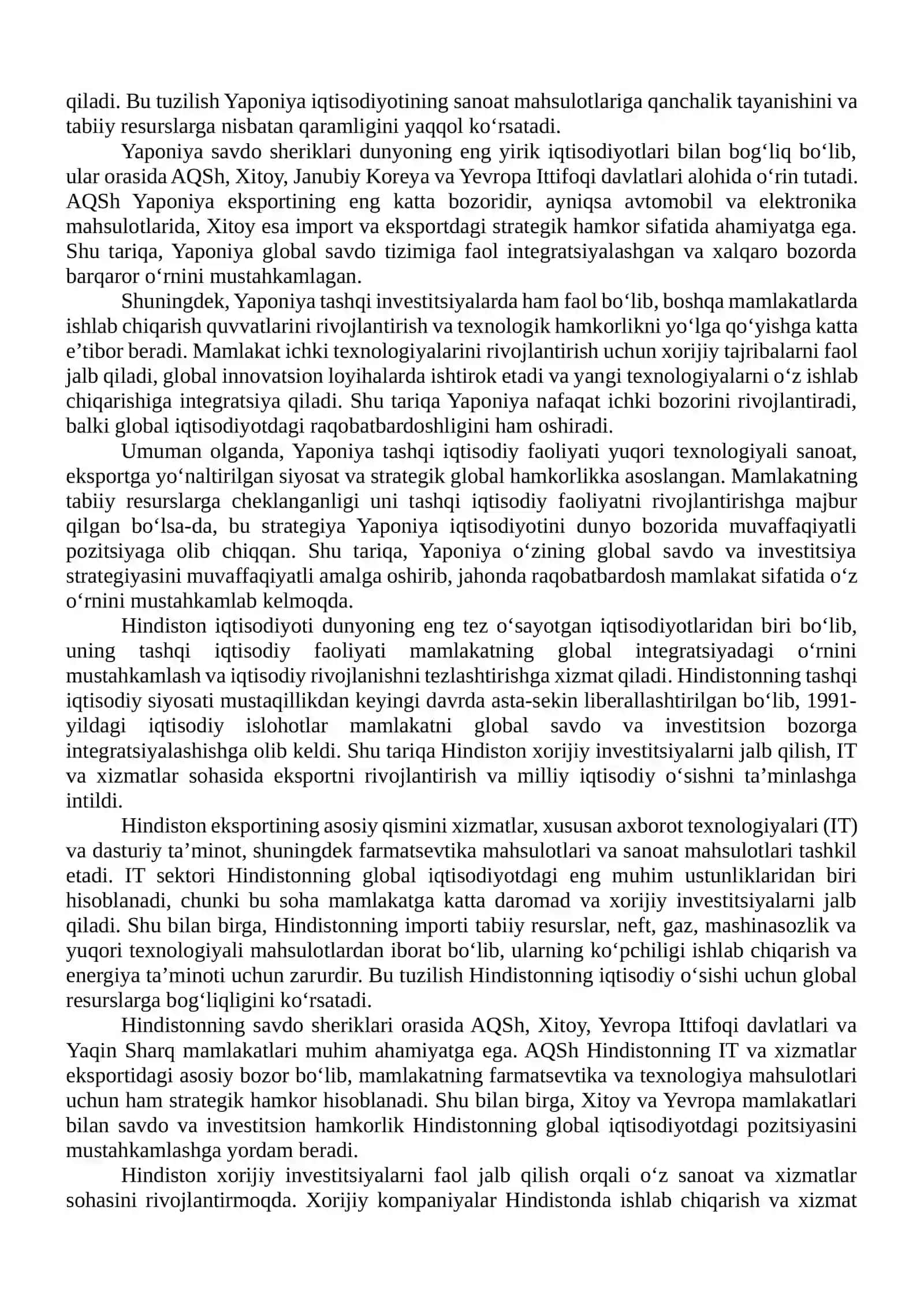 YAPONIYA VA HINDISTON TASHQI IQTISODIYOT FAOLIYATINING OʻZIGA XOS XUSUSIYATLARI 4
