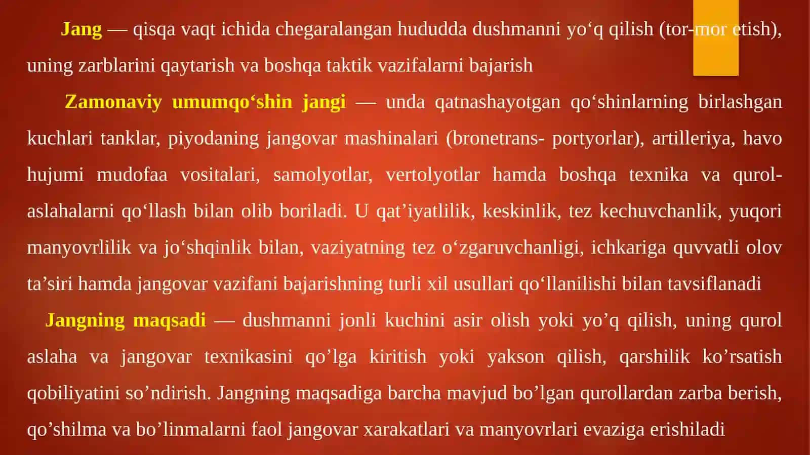 Askarning jangdagi majburyatlari, shaxsiy qurol va ekipirovkasi ta'limi 4