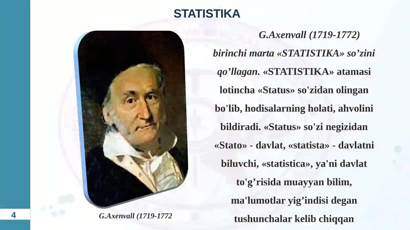 STATISTIKA FANINING PREDMETI VA USLUBI 4