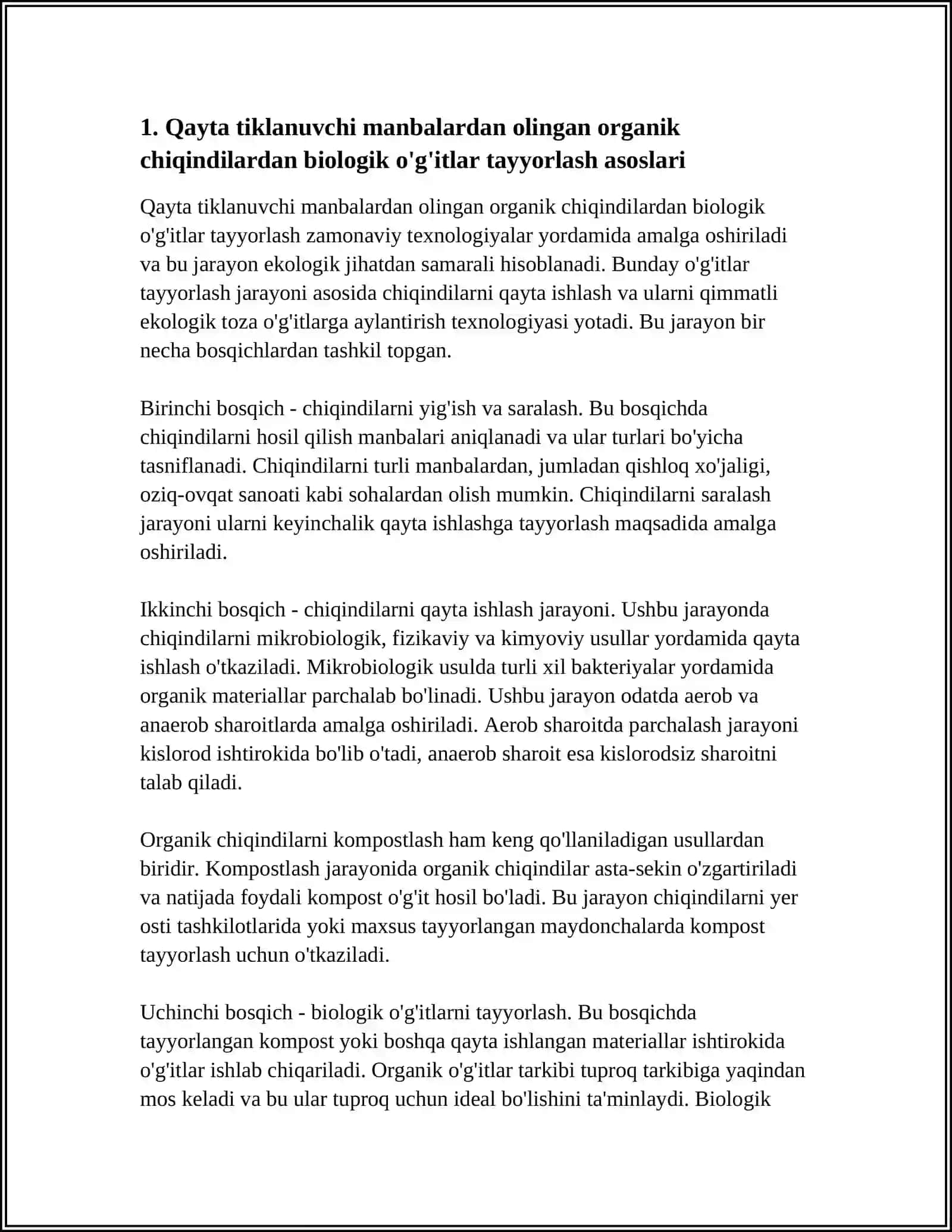 QAYTA TIKLANUVCHI MANBALARDAN BIOLOGIK O'G'ITLAR TAYYORLASH TEXNOLOGIYASI 4