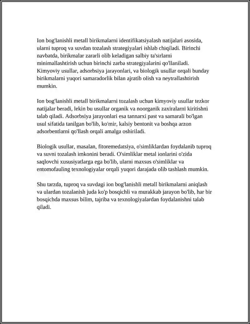 Tuproq va suvning ion bog'lanishli birikmalarni identifikatsiyalash usullari 4