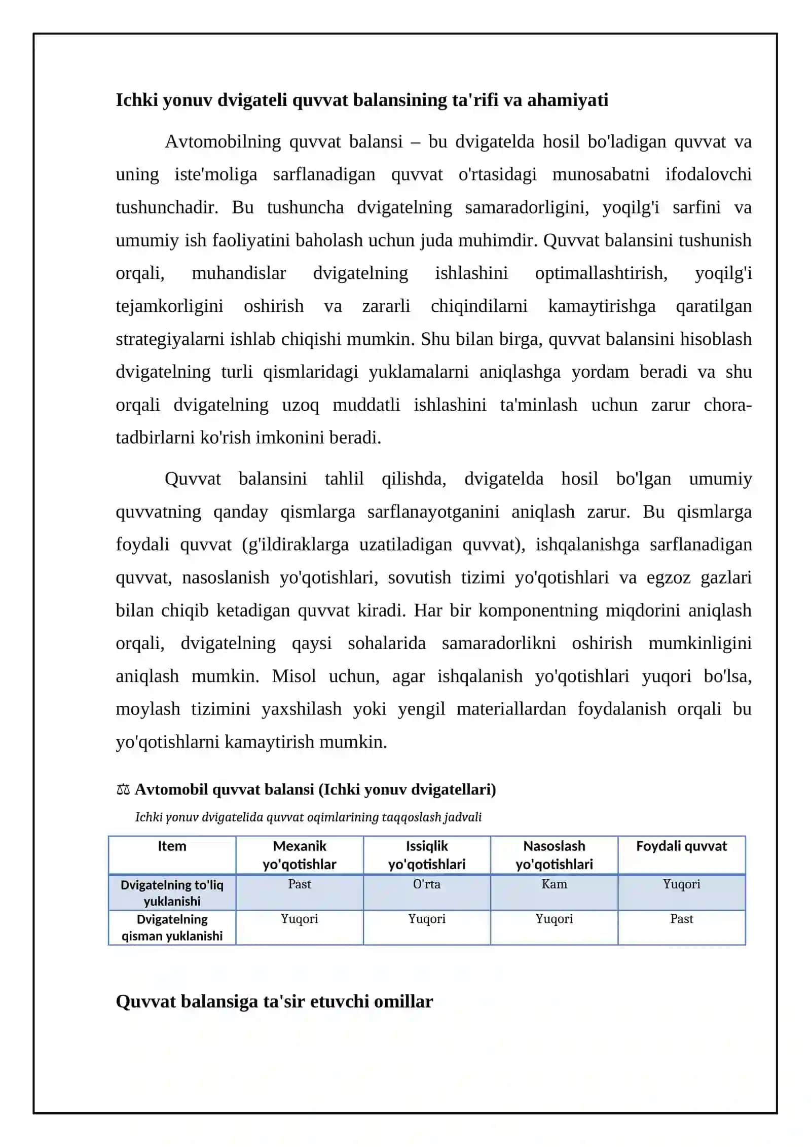 Avtomobil quvvat balansining asoslari 4