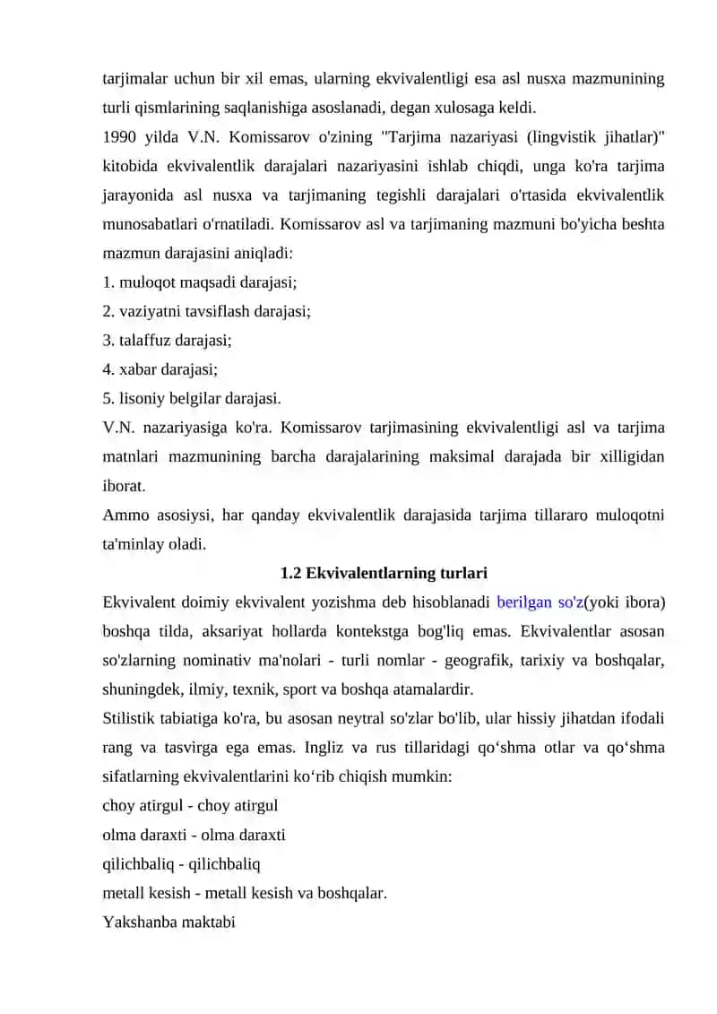 TARJIMASHUNOSLIKDA EKVIVALENTLIK. EKVIVALENTLIKNING TURLARI 4