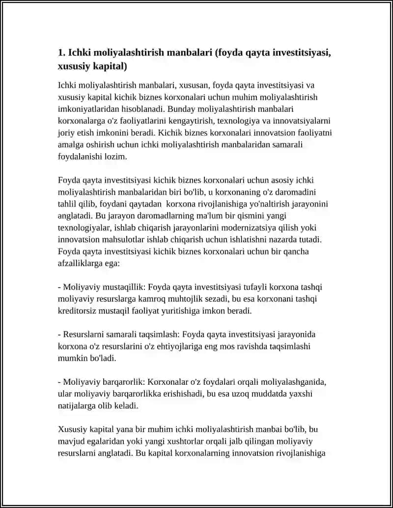 KICHIK BIZNES KORXONALAR INNOVATSION FAOLIYATINI MOLIYALASHTIRISH MANBALARI VA ASOSIY SHAKLLARI 4