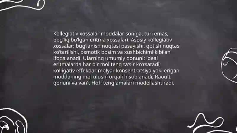Eritmalar.Kollegiativ xossalar. Osmos hodisasi va osmatik bosm 4