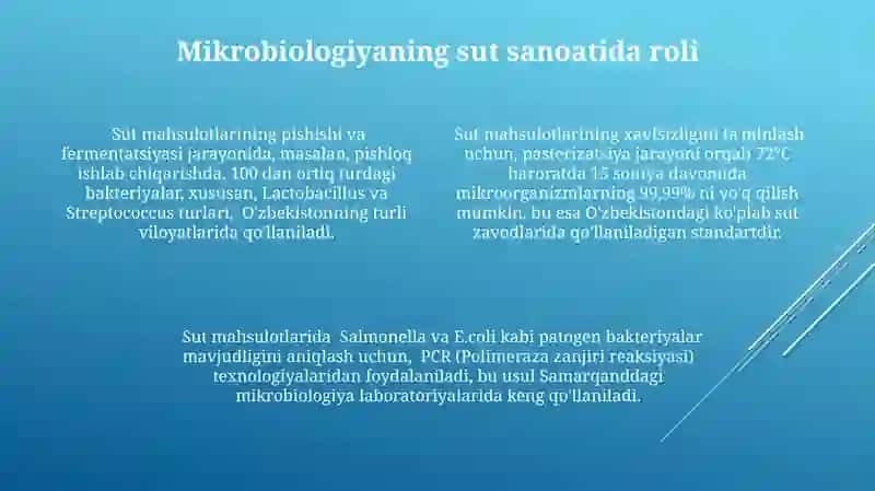 Mikrobiologiya fanining oziq-ovqat sanoatida tutgan o'rni(sut,go'sht,meva-sabzavot va boshqalar) 4
