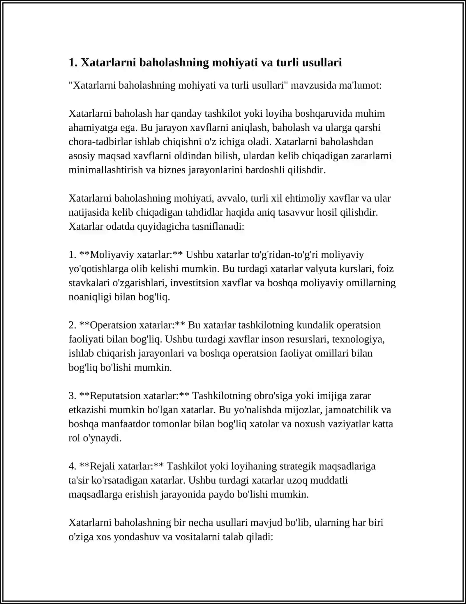 Xatarlarni baholash Ijtimoiy yoki iqtisodiy o'zgarishlar bilan bog'liq biror tavakkalchilikni taxlil qiling 4