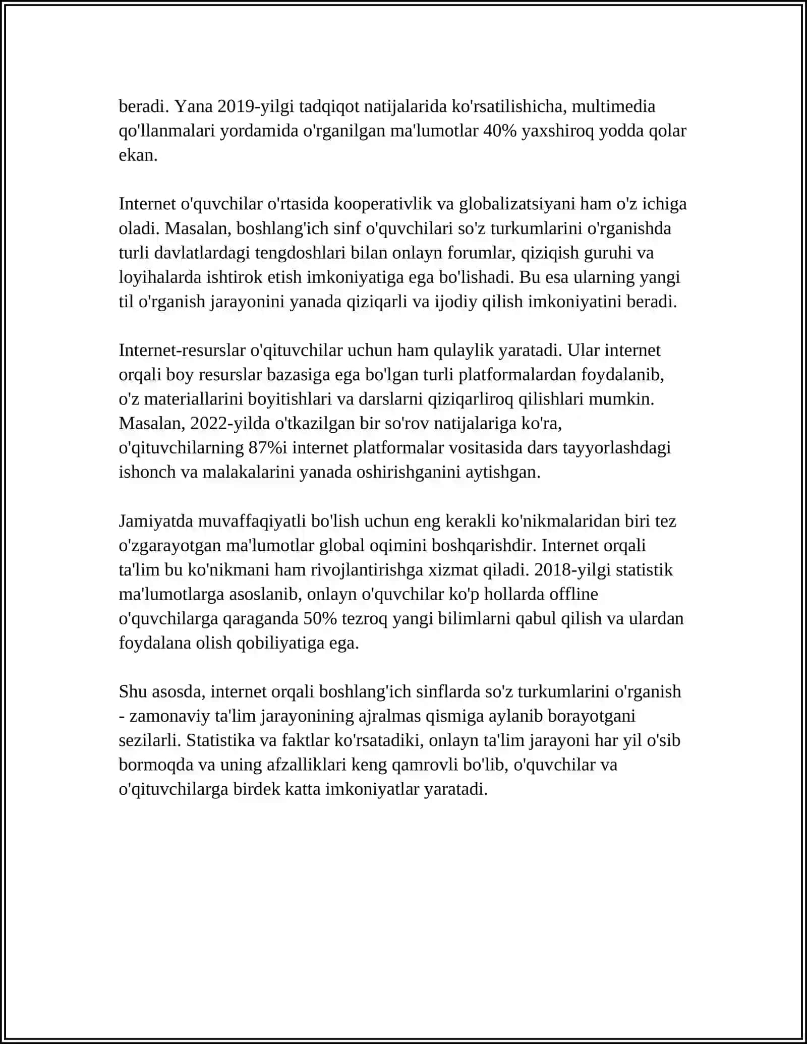 INTERNETDAN BOSHLANGʻICH SINFLARDA SOʻZ TURKUMLARINI OʻRGANISHGA OID MA'LUMOTLARNI YIGʻISH 4