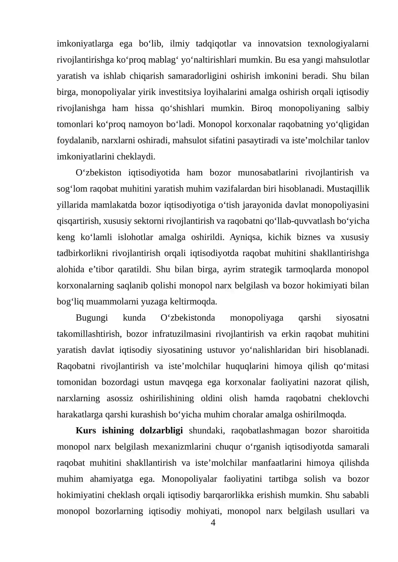 Raqobatlashmagan bozor sharoitida monopol narx belgilash va bozor hokimiyati 4