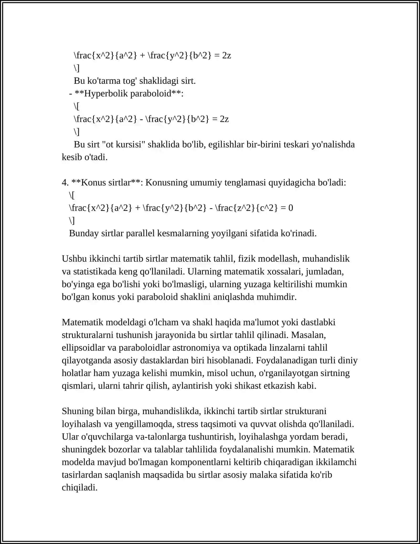 IKKINCHI SIRTLAR ELLIPSOID GIPERBOLOID SHAR PARABOLOID 4