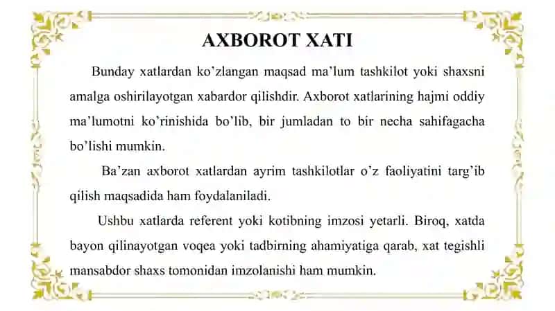 XIZMAT YOZISHMALARI: AXBOROT XATI, DA'VO XATI ILOVA XATI, ILTIMOS XATI 4