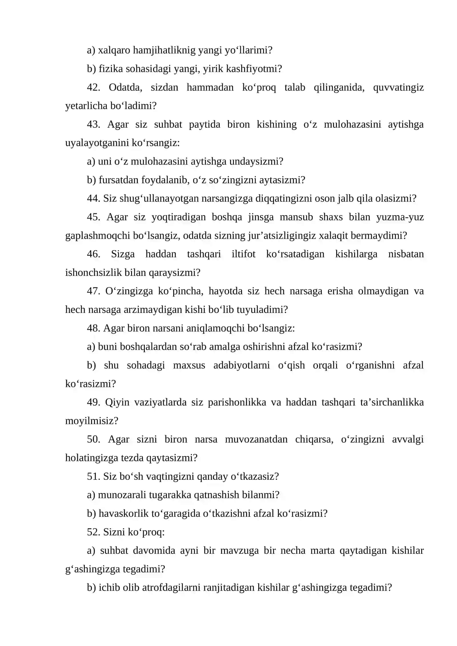 R.B.Kettellning «Shaxsni 16 omil yordamida o‘rganish so‘rovnomasi» 4