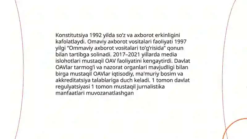 Oʻzbekiston respublikasida ommaviy axborot vositalarining faoliyati 4