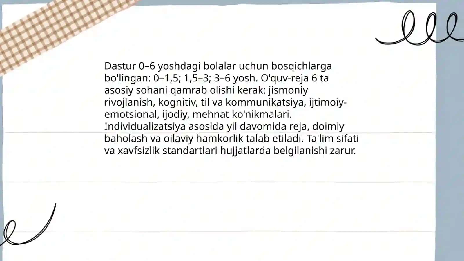 O'zbekiston respublikasining ilk va maktabgacha yoshdagi bolalar rivojlanishiga qo'yiladigan davlat talablari 4