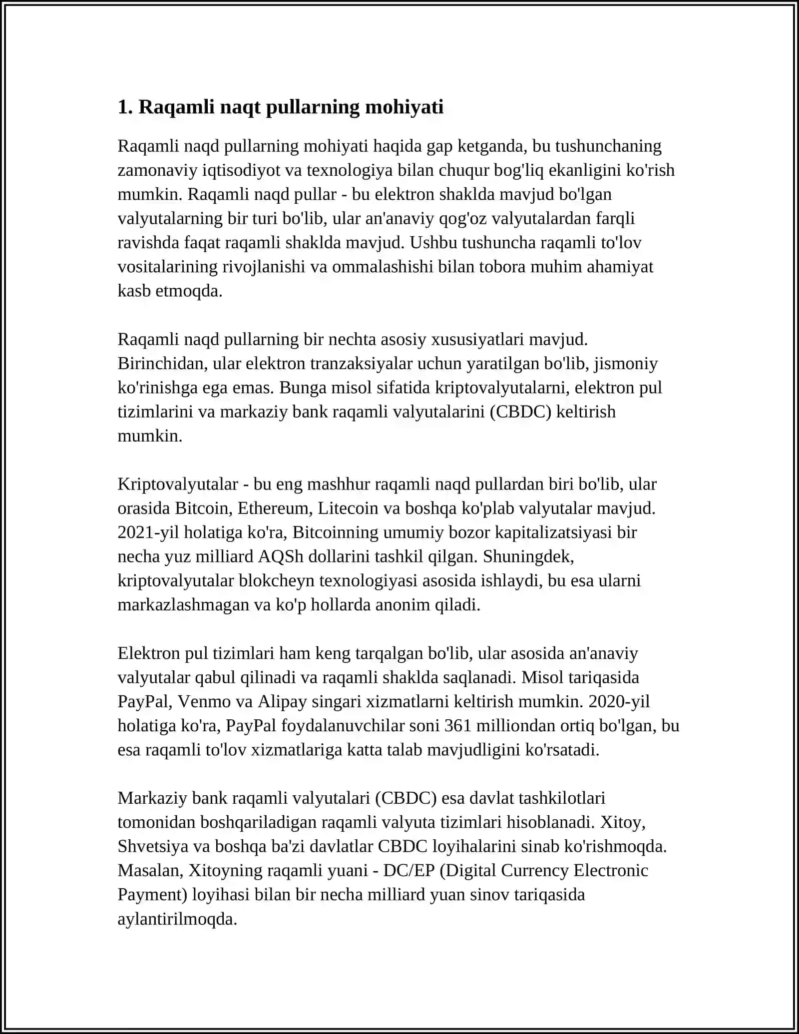 RAQAMLI NAQT PULLAR VA ULARNING MAMLAKATIMIZDAGI IQTISODIY О‘RNI VA AHAMIYATI 4