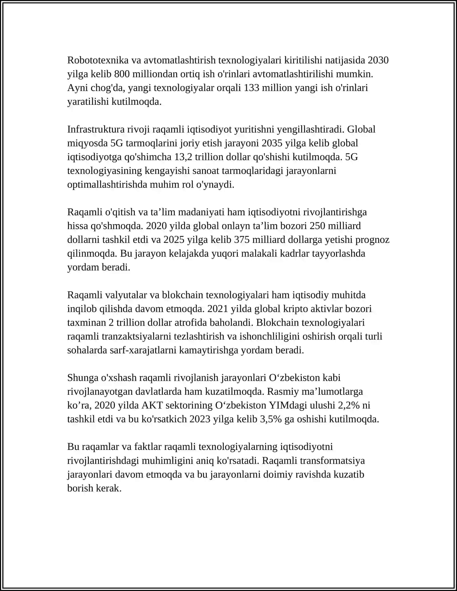 RAQAMLI IQTISODIYOT. RAQAMLI IQTISODIYOT AFZALLIKLARI 4