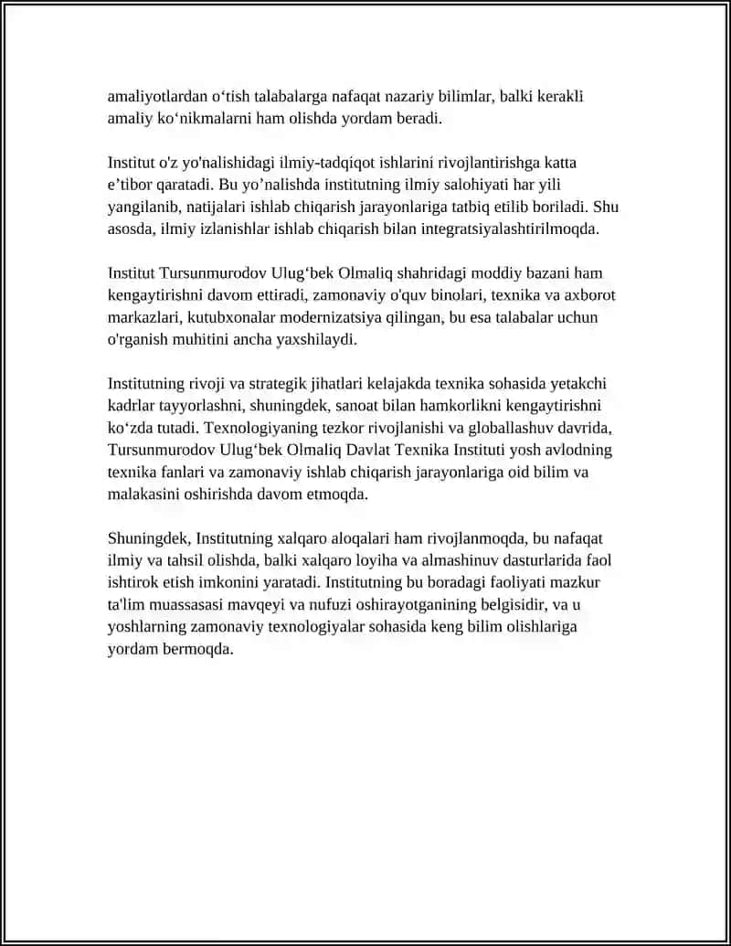 Tursunmurodov Ulugʻbek Olmaliq Davlat Texnika Institutining tarixi va rivojlanishi 4