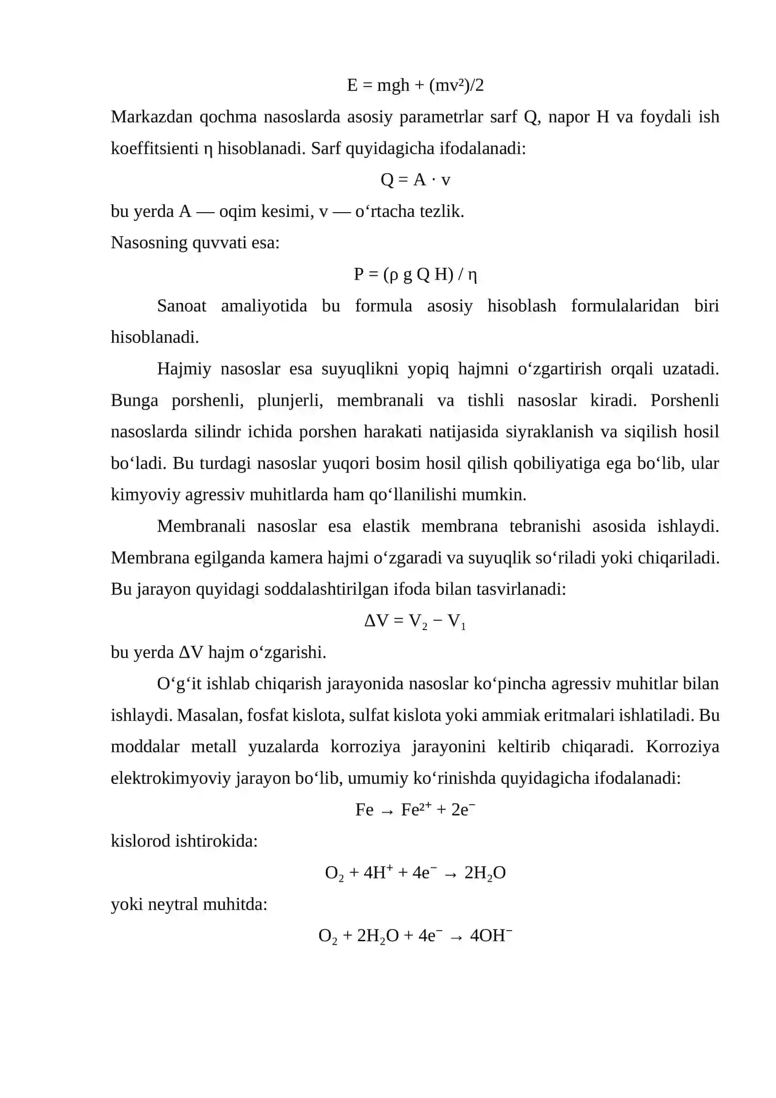 O'g'it ishlab chiqarishda suyuqlik nasosini tanlash va hisoblash. G = 0.03 m3 soat 4