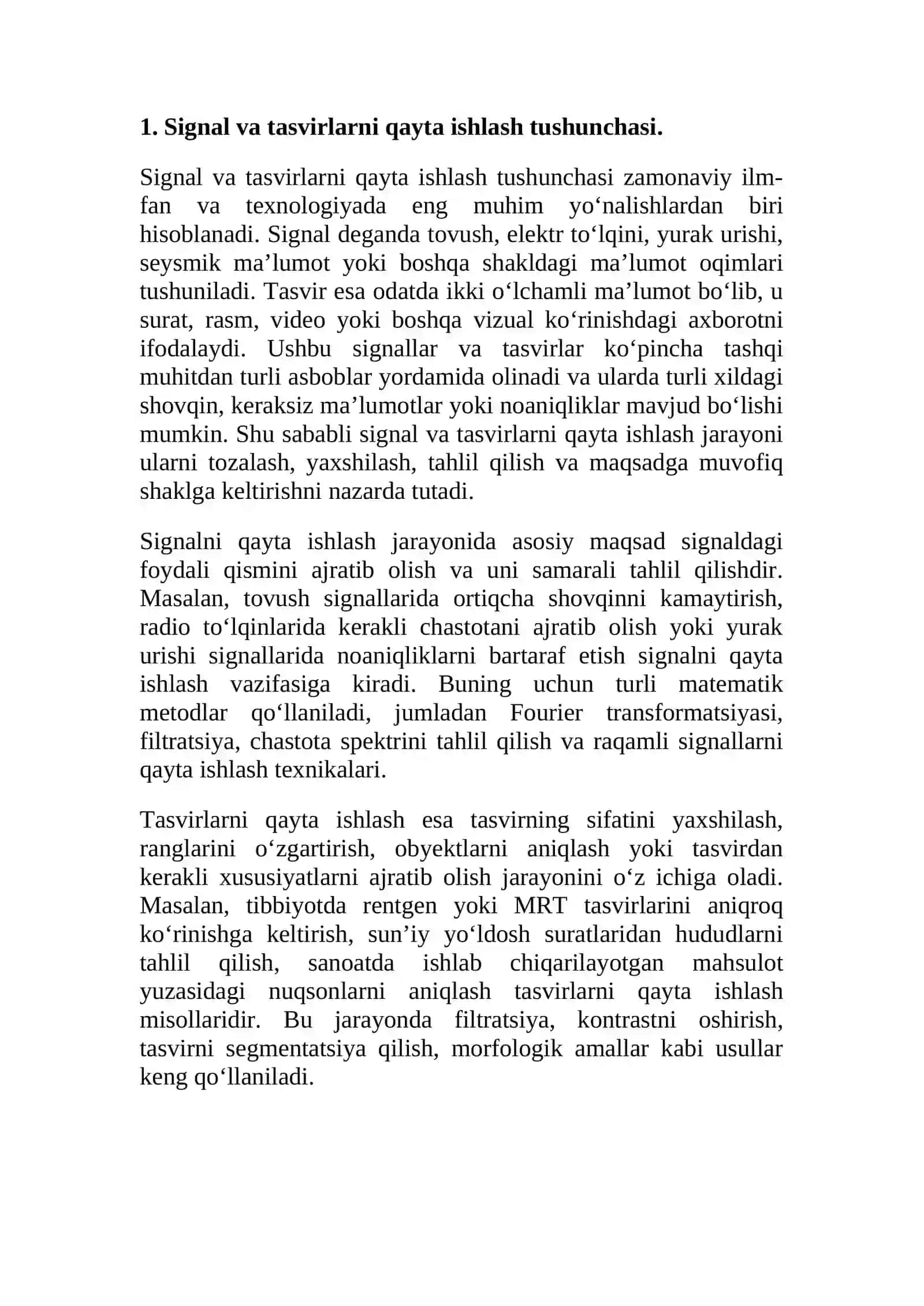 Signal va tasvirlarni qayta ishlash MATLAB'da 4