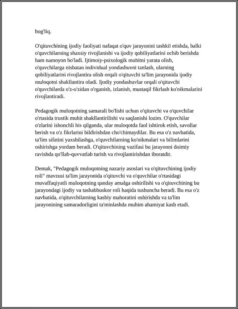 PEDAGOGIK MULOQOT O'QITUVCHINING IJODIY FAOLIYATI SIFATIDA 4