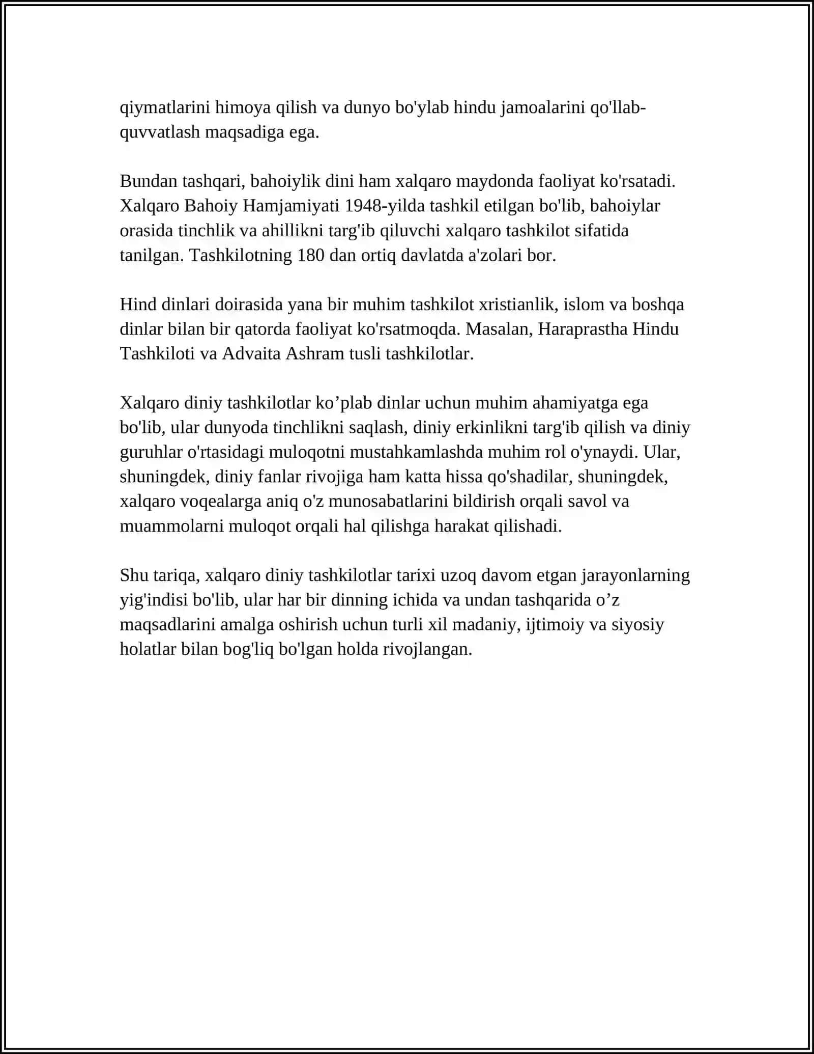 XALQARO DINIY TASHKILOTLAR FAOLIYATINING YO'NALISHLARI 4