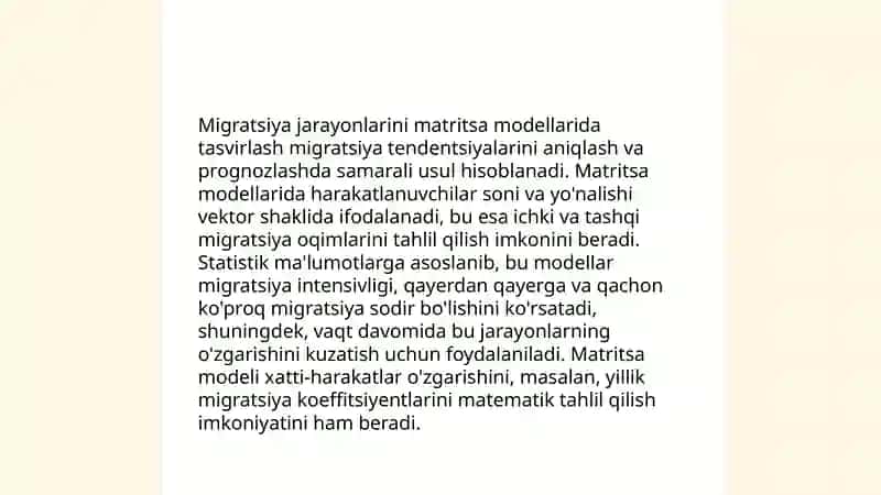 Matritsa lar yordamida aholi migratsiyasini baholash 4