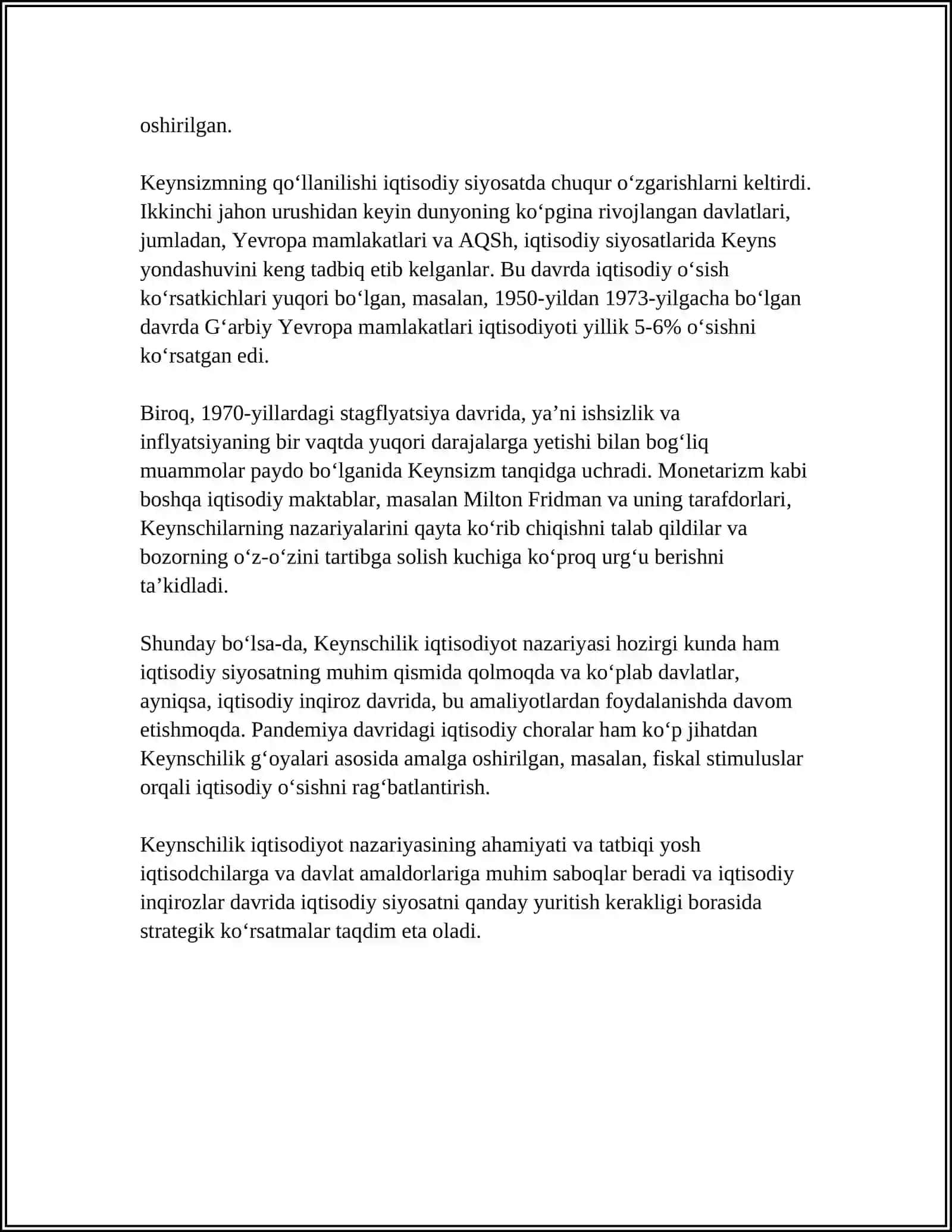 KEYNS VA KEYNSCHILIK TA'LIMOTI.NOMUKAMMAL RAQOBAT BOZORI NAZARIYALARI 4