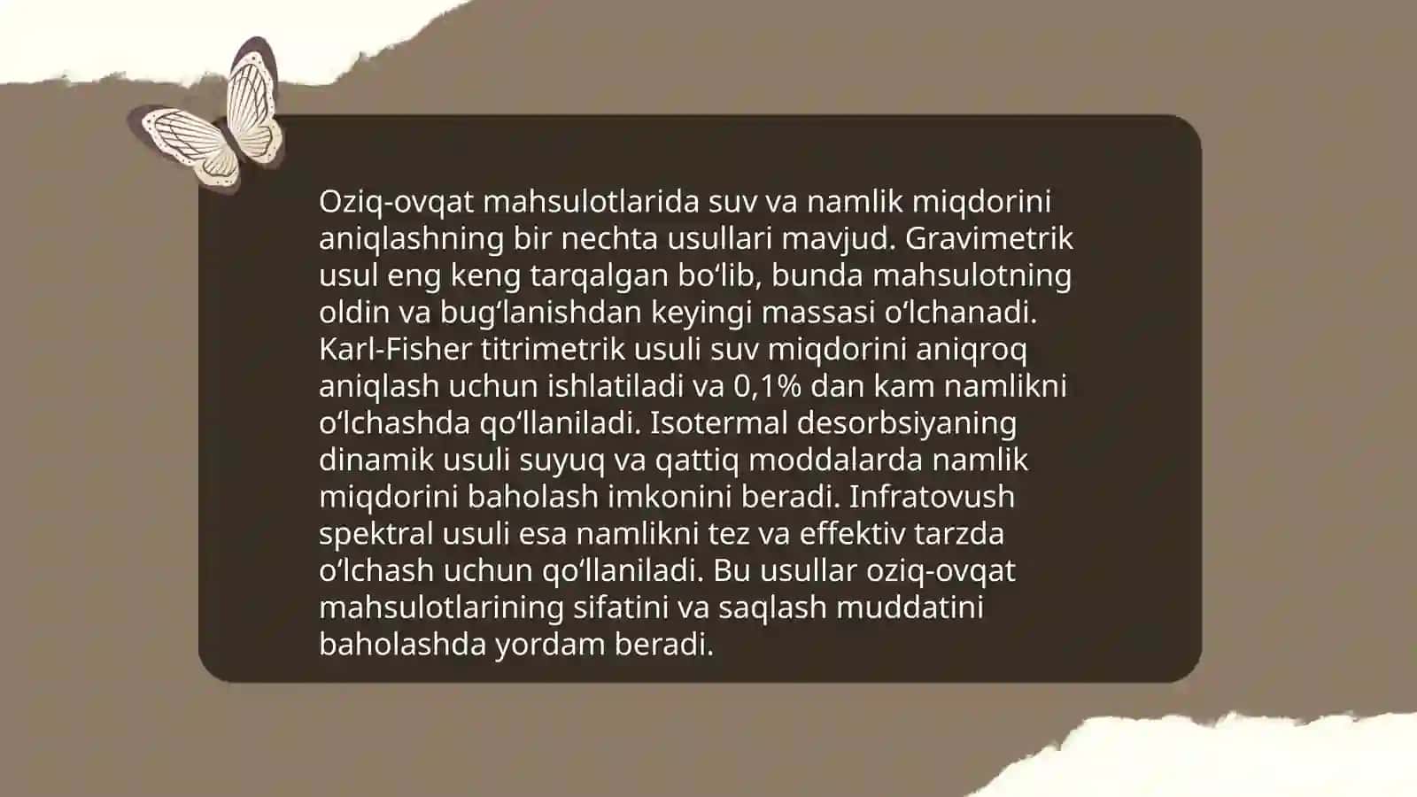Oziq-ovqat kimyosi va tahlili fanidan malakaviy o’quv amaliyoti hisoboti 4