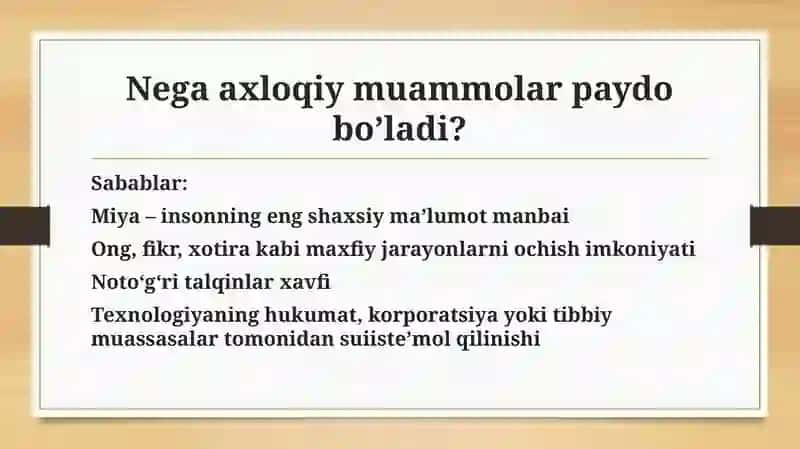 Neyroimijing texnologiyalarining axloqiy muammolari 4