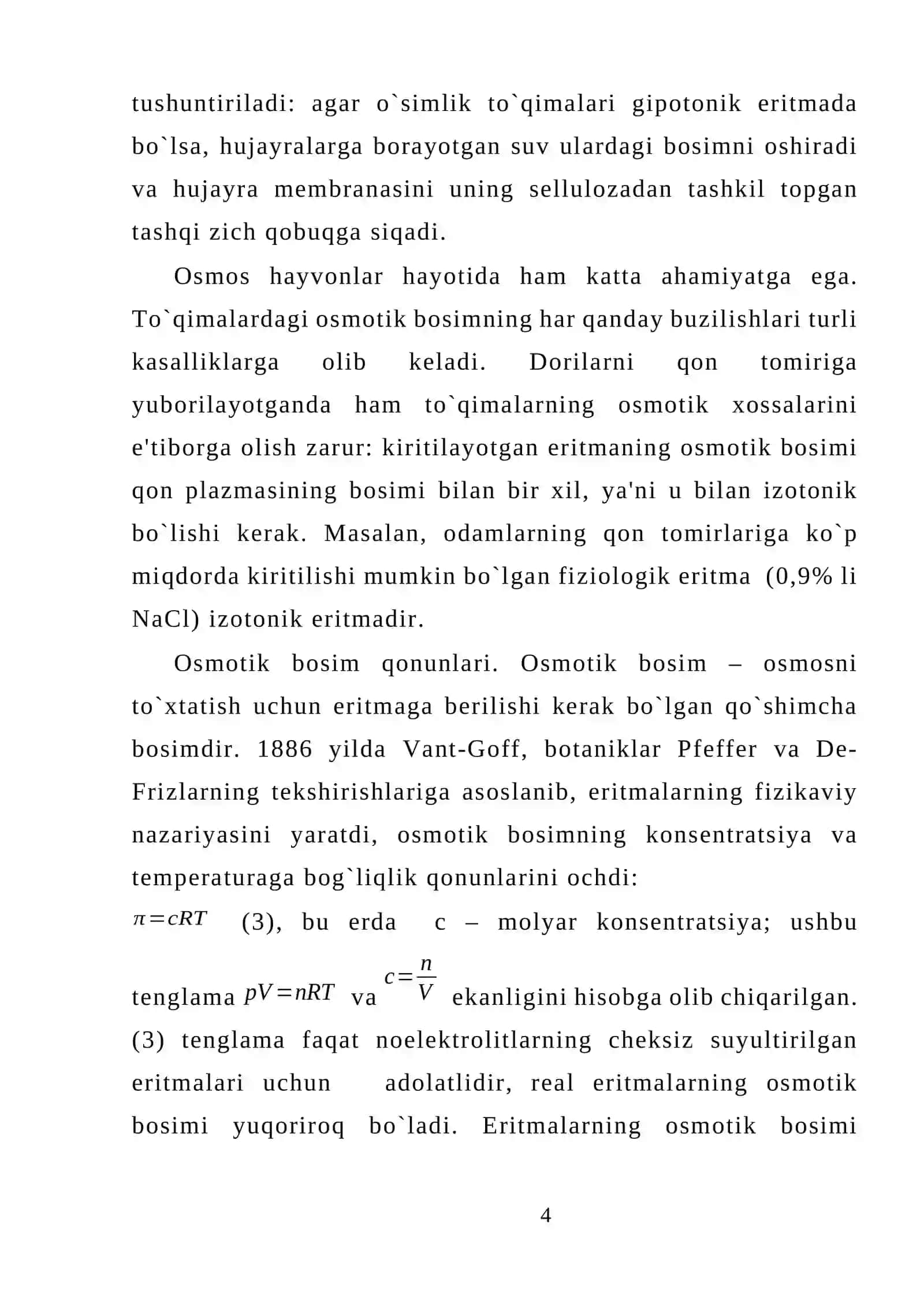 Diffuziya va osmos. Osmotik bosim qonunlari 4