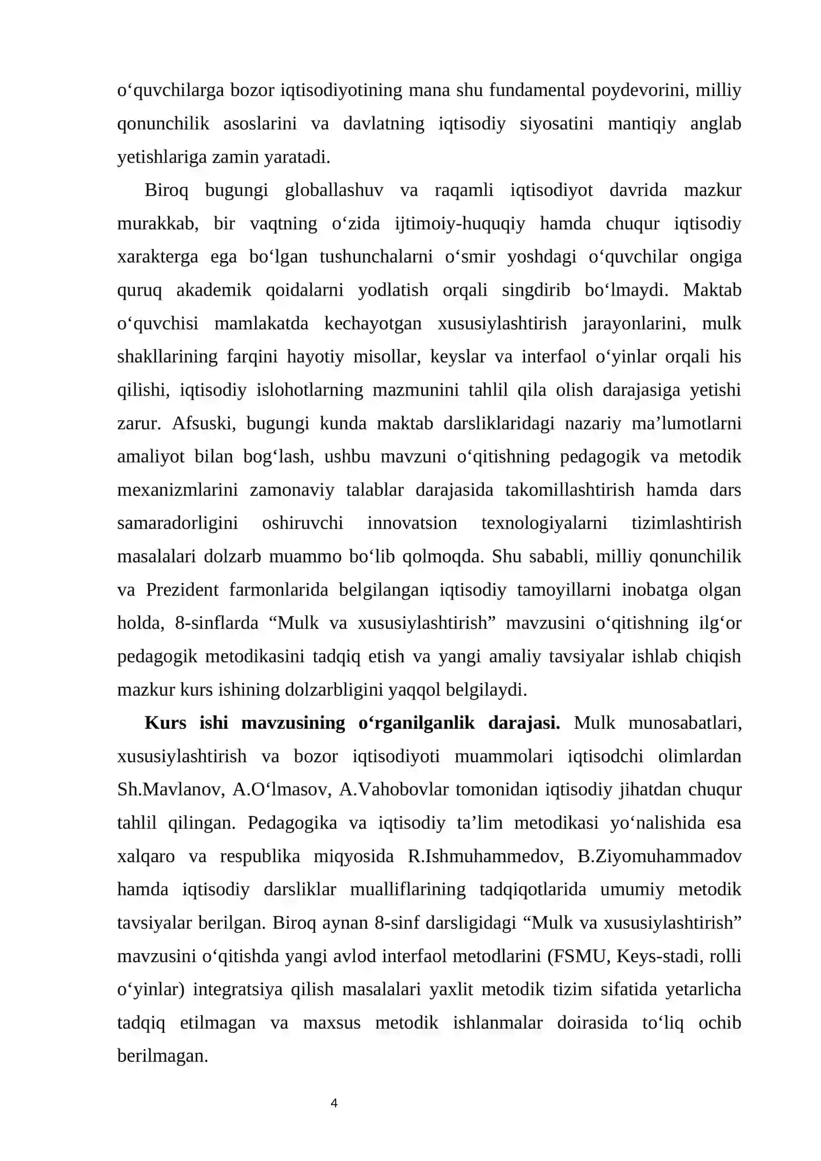 8-sinf Iqtisodiy bilim asoslari fanida “Mulk va xususiylashtirish” mavzusini o‘qitish metodikasi 4