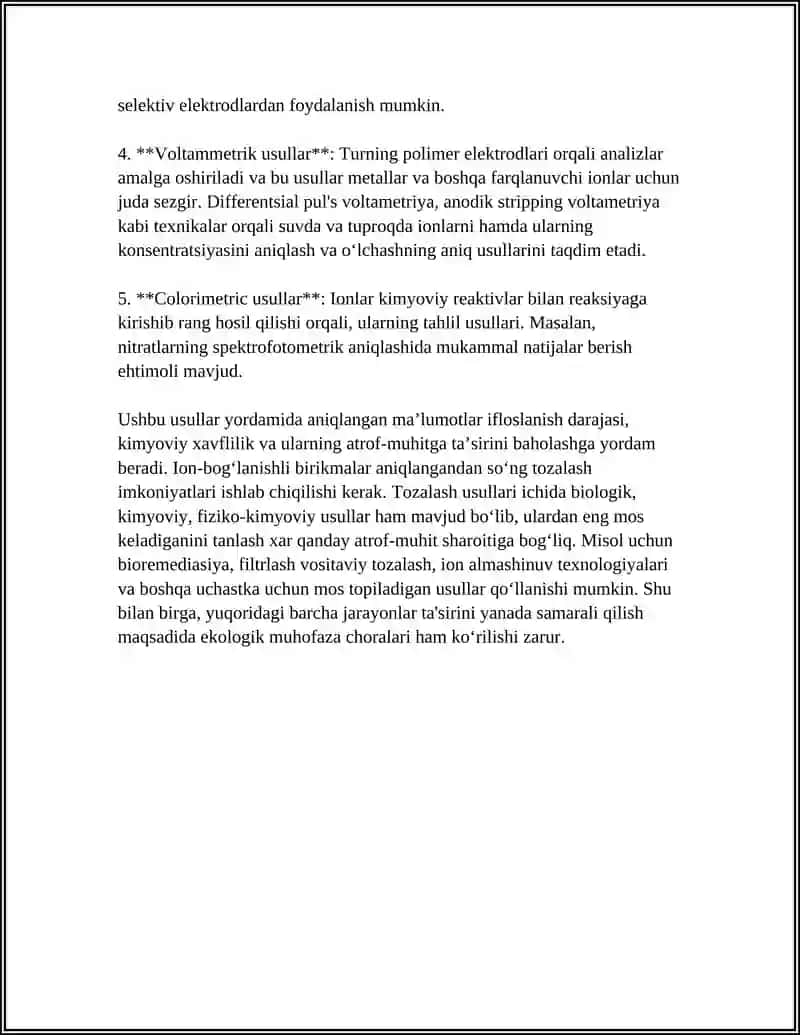 Tuproq va suvning ifloslanishida ion bog'lanishli birikmalarni aniqlash 4