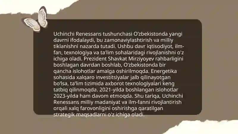 Yangi O'zbekistonning taraqqiyot strategiyasi *kitobida rivojlanish modeli va Uchinchi renessans" tushunchalari 4